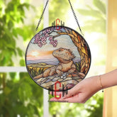 Bearded Dragon Stained Glass Suncatcher Reptile Window Hanging Art Lizard Round Glass Panel Decor Nature Gift for
